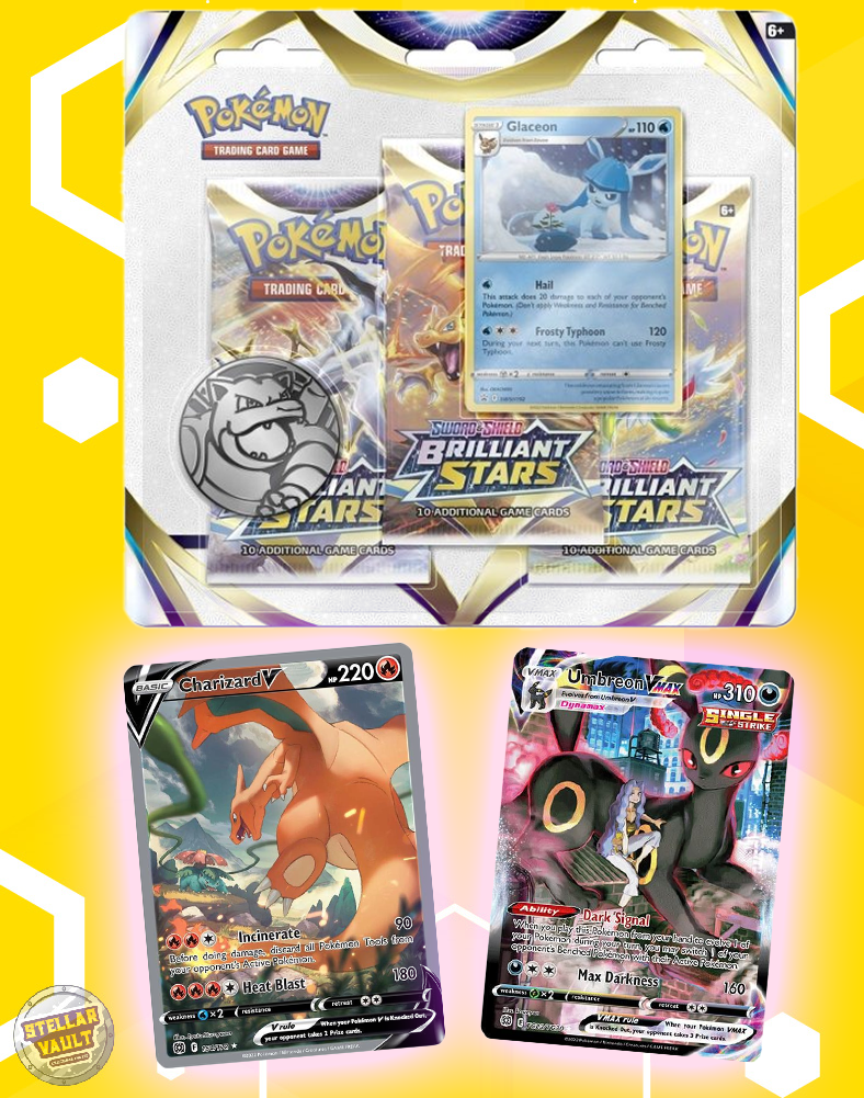Pokémon TCG: SWSH09 Brilliant Stars - 3-pack Blister Glaceon - Karetní