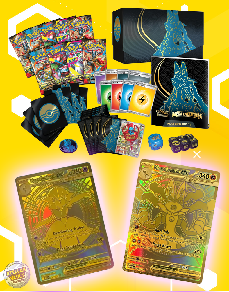 mega evolutions booster box lucario Pokemon Mega Evolution Elite Trainer Box (Lucario) – Stellar Vault