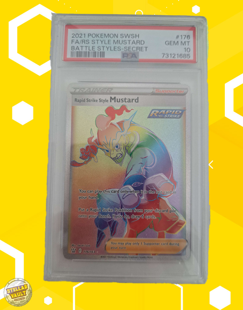 Pokemon Battle Styles Rapid Strike Style Mustard Rainbow Secret Rare PSA 10 Graded Slab