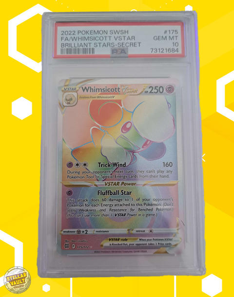 Pokemon Brilliant Stars Whimsicott VSTAR Rainbow Secret Rare PSA 10 Graded Slab