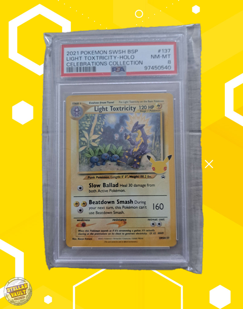 Pokemon Celebrations Light Toxtricity Holo PSA 8 Graded Slab