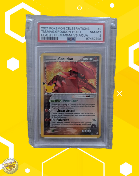 Pokemon Celebrations Team Magma Groudon Holo PSA 8 Graded Slab