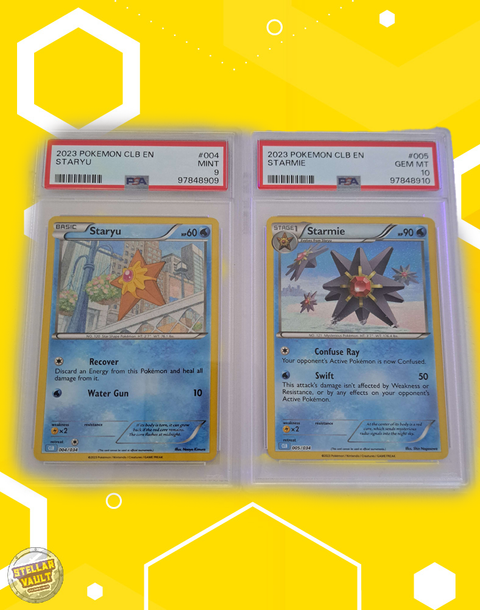 Pokemon CLB Staryu PSA 9 & Starmie PSA 10 Sequential Graded Slabs