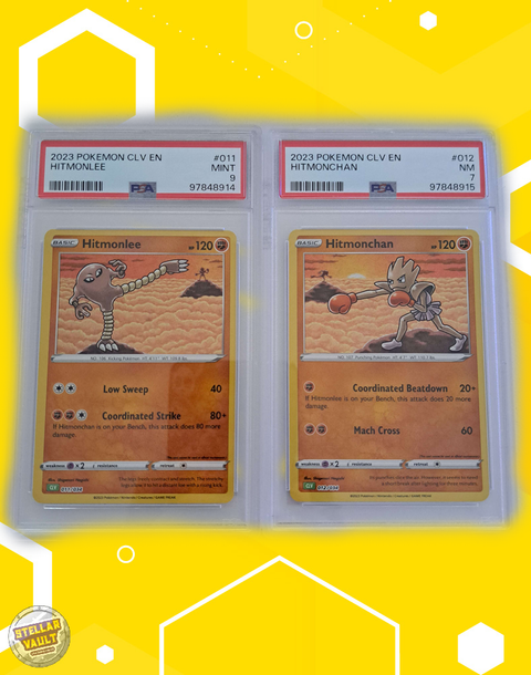 Pokemon CLV Hitmonlee PSA 9 &amp; Hitmonchan PSA 7 Sequential Graded Slabs