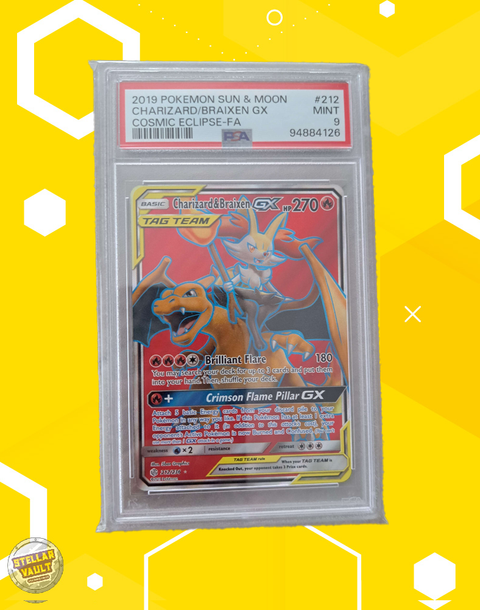 Pokemon Cosmic Eclipse FA Charizard & Braixen GX PSA 9 Graded Slab