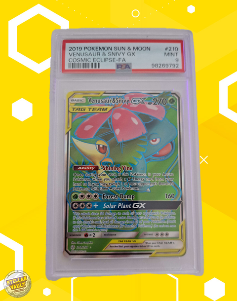 Pokemon Cosmic Eclipse FA Venusaur & Snivy GX PSA 9 Graded Slab