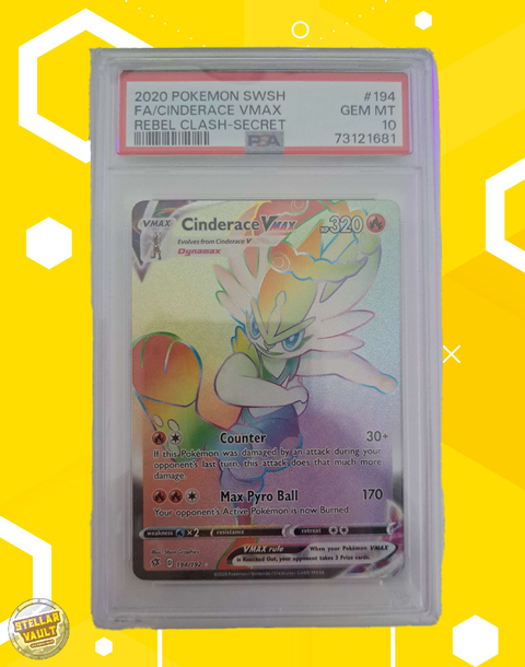 Pokemon Rebel Clash Cinderace VMAX Rainbow Secret Rare PSA 10 Graded Slab