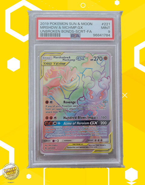 Pokemon Unbroken Bonds Secret Rare FA Marshadow & Machamp GX PSA 9 Graded Slab