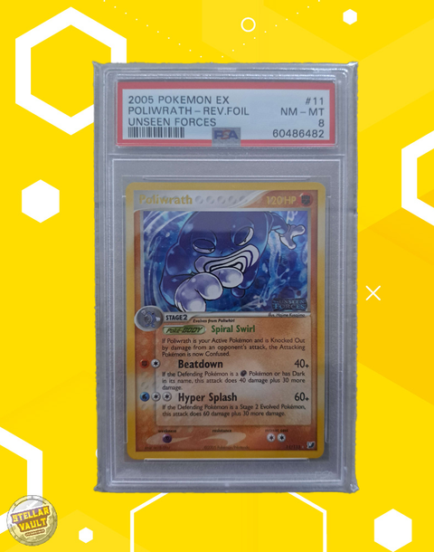 Pokemon Unseen Forces Poliwrath Reverse Foil PSA 8 Graded Slab